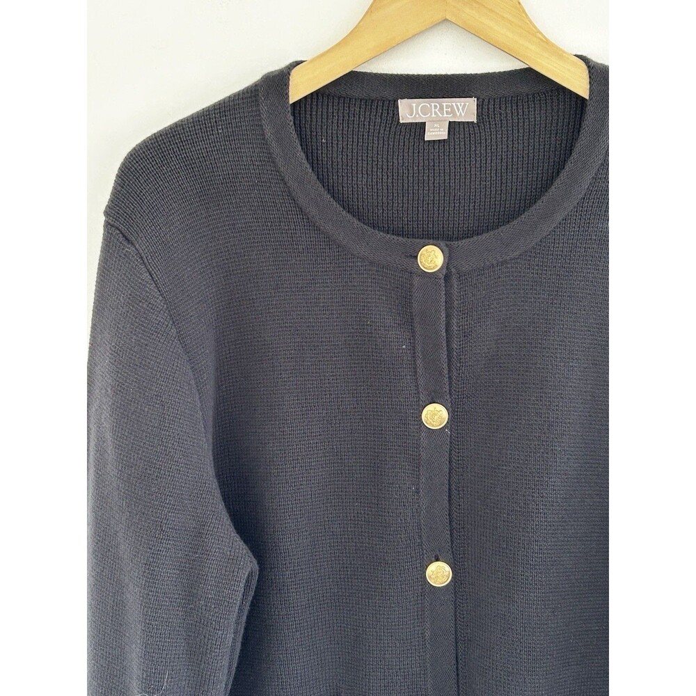 J.Crew Emilie Sweater Lady Jacket Size XL Black Gold Buttons Cardigan Pockets - Picture 3 of 8